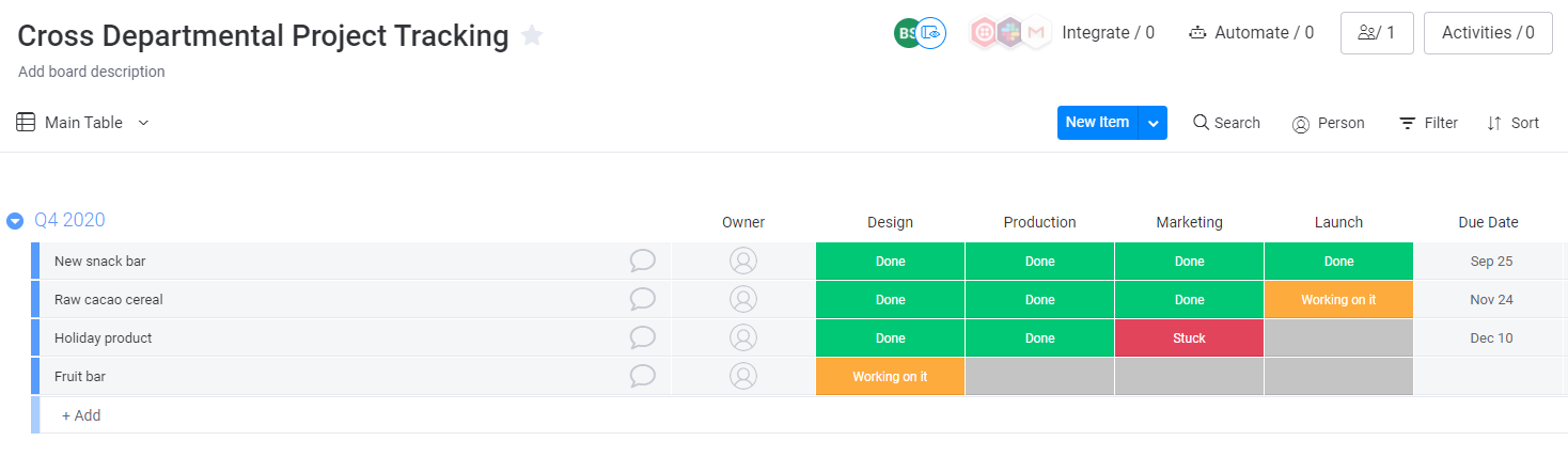 Example of a design task workflow within the monday UI.