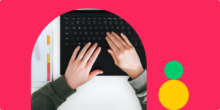 Blog cover showing someone typing on a laptop, enclosed by a red background