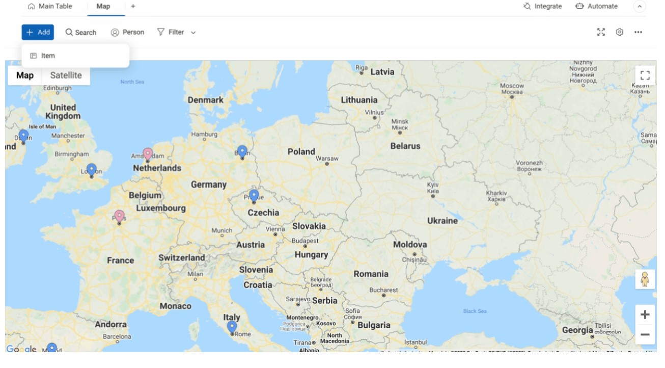 A screenshot of the map view function in staging-mondaycomblog.kinsta.cloud which you can use as part of your resource management planning.