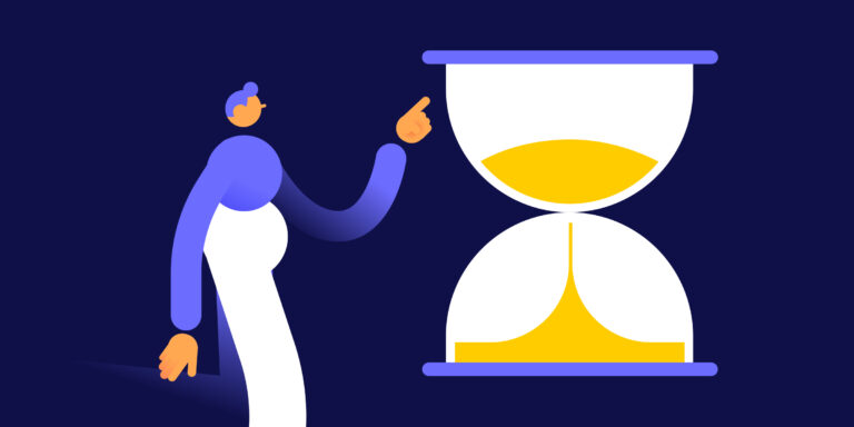 graphic of figure pointing at an hourglass