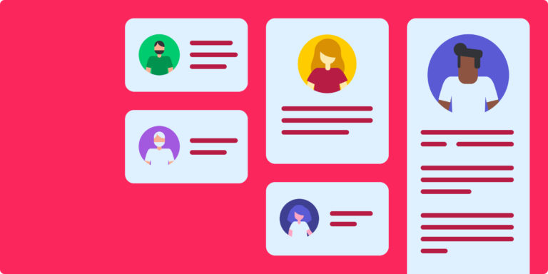 asynchronous communication illustration of remote team members with red background