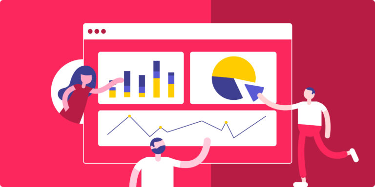 illustration of different graphs and charts with red background