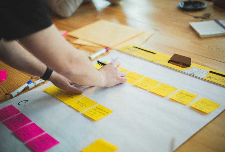 Person using sticky notes to coordinate a project