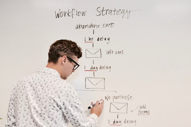 a marketer writing out an email a/b testing campaign on a white board